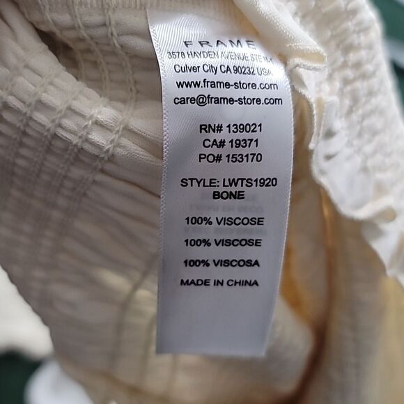 FRAME Smocked Scoop Neck Top Long Sleeve Cream Bone Stretch - Picture 10 of 10